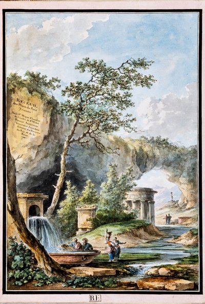 Portada con jardín, del "Álbum de María Antonieta". Vistas y planos del Petit Trianon de Versalles 