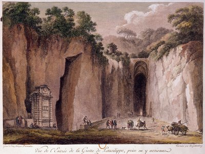 Vista de la cueva de Pausilippe (Posillipo) (o “Grotta Vecchia”), cerca de Nápoles. dibujo de Chatelet de Claude Louis Chatelet