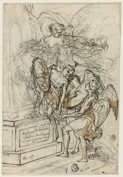 Alegoría en honor al rey Stanislas Leczynski (recto); Boceto de hombre de pie con los brazos extendidos (verso) de Claude Louis Desrais