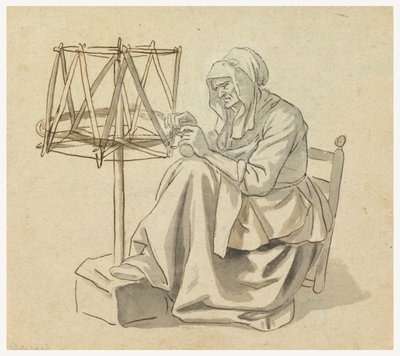 Una anciana hilando de Claude Louis Desrais