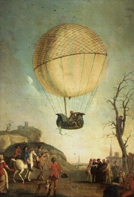 Robert reascendiendo en Nesle después del primer vuelo en un globo de hidrógeno de Claude Louis Desrais