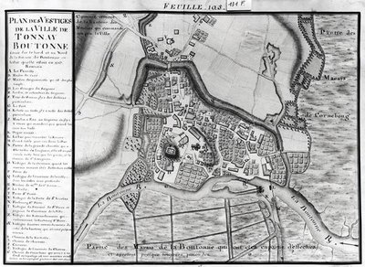 Fol.105 Mapa de la ciudad de Tonnay-Boutonne, del Recueil des Plans de Saintonge de Claude Masse