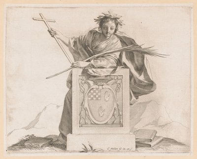Figura alegórica con el escudo de armas de la familia Potier. de Claude Mellan