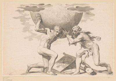Atlas le da la esfera celeste a Hércules de Claude Mellan