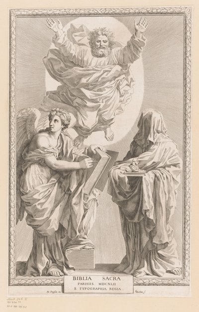 Dios con personificación de la Historia y la Profecía Portada de: Biblia Sacra, 1642 de Claude Mellan