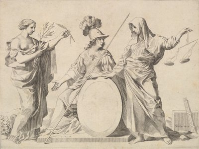 Minerva Flanqueada por la Paz y la Justicia Armoiries de Gallard et de Mesmes de Claude Mellan