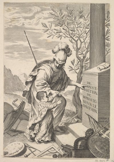 Minerva Instruye al Delfín, 1640 de Claude Mellan