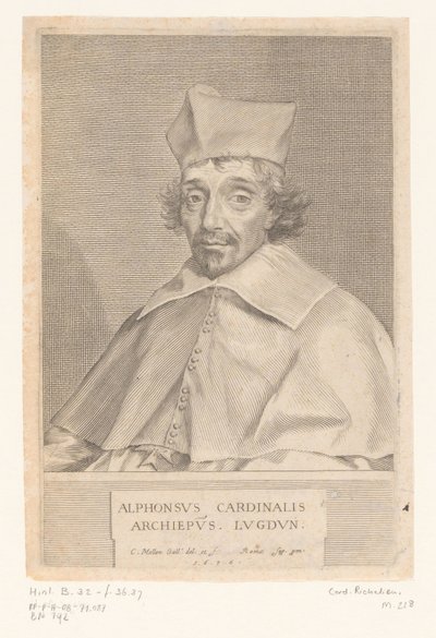 Retrato de Alphonse Louis du Plessis de Richelieu, Arzobispo de Lyon de Claude Mellan