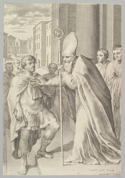 San Ambrosio, Arzobispo de Milán, Rechazando al Emperador Teodosio, 1681 de Claude Mellan