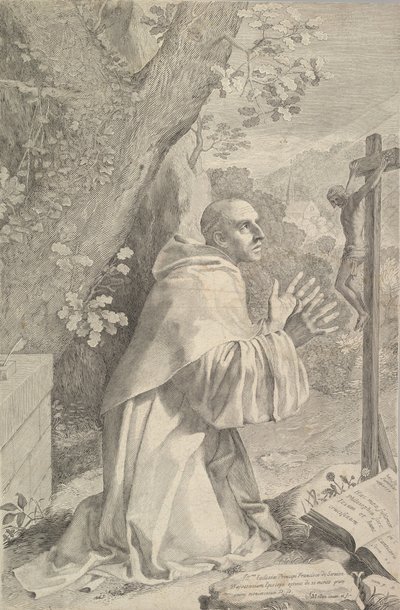 San Bernardo arrodillado ante un crucifijo, ca. 1655 de Claude Mellan