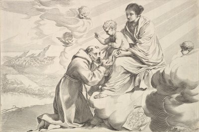 San Francisco de Asís adorando al Niño Jesús en el regazo de la Virgen de Claude Mellan