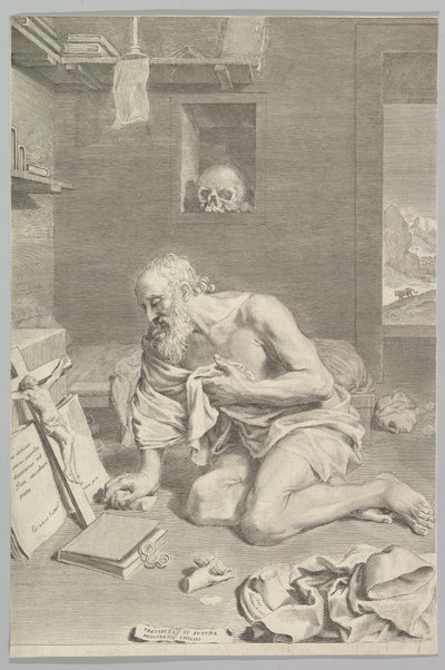 San Jerónimo rezando en su celda, 1665 de Claude Mellan