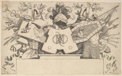 Trofeo con monograma que contiene las letras de LEONARDOS, 1651 de Claude Mellan