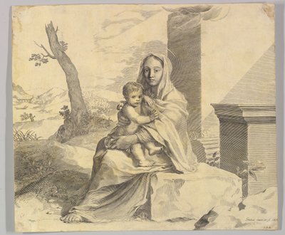 Virgen y Niño sentados en una roca de Claude Mellan