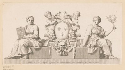 Escudo de los notarios del Châtelet de París con personificaciones de la Buena Fe y la Ley de Claude Mellan