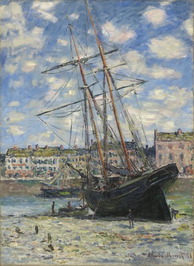 Barco varado con marea baja de Claude Monet