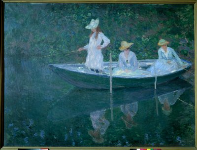 Barco en Giverny o en Noruega. Las hijas de Madame Hoschede, segunda esposa del artista, Germaine, Suzanne y Blanche, circa 1887 de Claude Monet