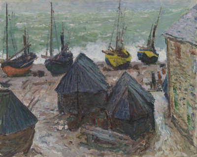 Barcos en la Playa de Étretat de Claude Monet