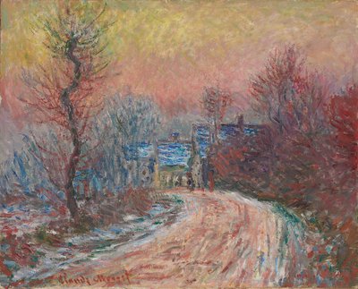 Entrada a Giverny en invierno, puesta de sol, 1885 de Claude Monet