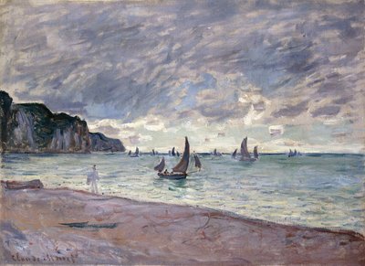 Barcos de pesca frente a la playa y los acantilados de Pourville de Claude Monet