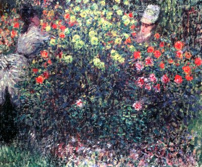 Chicas en una masa sólida de dalias, 1875 de Claude Monet