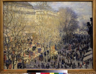 ""Le boulevard des Capucines"" Multitud de transeúntes y tráfico en el barrio de la Ópera de París. Pintura de Claude Monet (1840-1926). Óleo sobre tela. Impresionismo. 1873. Dim. 61x80 cm Museo Pushkin, Moscú de Claude Monet