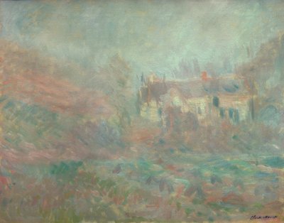 Casas en Falaise, niebla de Claude Monet