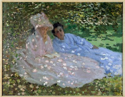 La señora Monet y una amiga en el jardín de Claude Monet