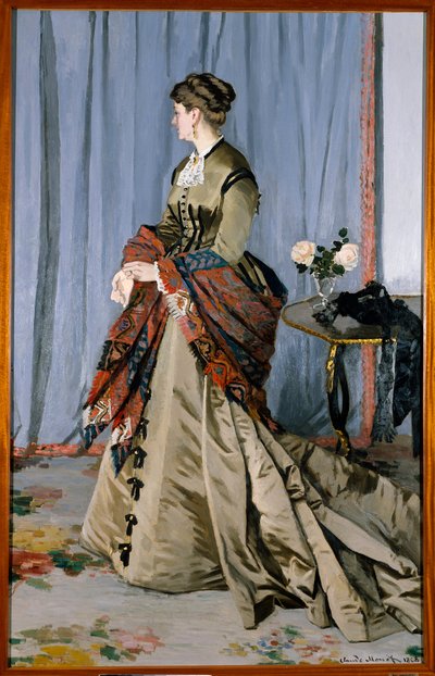Retrato de cuerpo entero de Madame Louis Joachim Gaudibert (1846-1877) en 1868 de Claude Monet