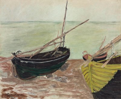 Estudio de barcos en la playa de Etretat de Claude Monet