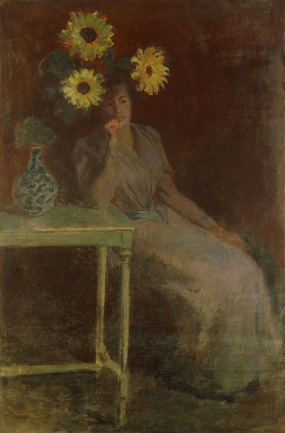 Suzanne con Girasoles; Suzanne aux Soleils, c.1889 de Claude Monet
