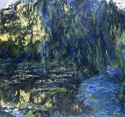 Vista del estanque de lirios con sauce, c.1917-1919 de Claude Monet