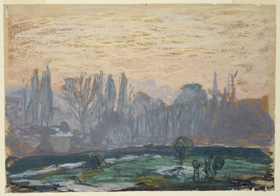 Paisaje invernal con cielo nocturno, c.1870-80 (tiza pastel sobre papel) de Claude Monet