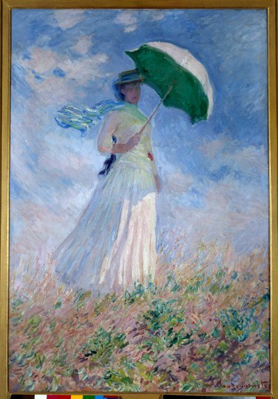 Mujer con sombrilla girada hacia la derecha de Claude Monet