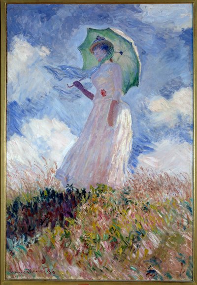 Mujer con sombrilla girada a la izquierda de Claude Monet
