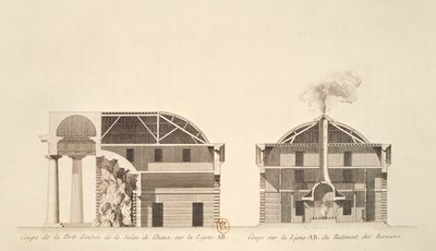 Sección transversal de la entrada a las salinas en la ciudad ideal de Chaux, c.1801 de Claude Nicolas Ledoux