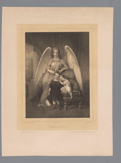 El ángel guardián está detrás de dos niños pequeños L