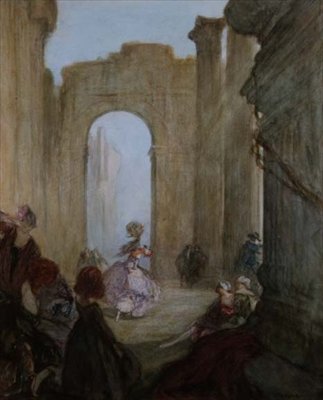 Niñas viendo a una bailarina entre ruinas clásicas de Claude Shepperson