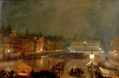 Desfile nocturno de antorchas de los Rifles de Robin Hood, Plaza del Mercado de Nottingham, 1896 de Claude T. Stanfield Moore