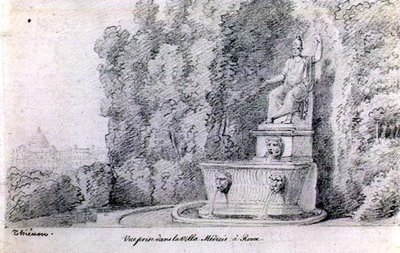 Vista de una fuente en el jardín de la Villa Medici, Roma, c.1815-20 de Claude Thienon