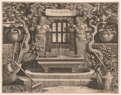 Placa con fuentes rústicas y dedicatoria, de Pastorales de Claudine Bouzonnet Stella