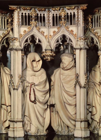La tumba de Felipe el Atrevido (1342-1404) detalle de dos dolientes, de la Iglesia de Chartreuse en Champmol de Claus and Marville Jean de (d.1389) Sluter