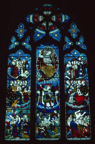La vidriera oeste representa el Juicio Final, obra de Clayton y Bell, hacia 1860 (vidriera). de Clayton & Bell
