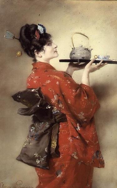 Retrato de una dama europea con traje japonés de Clemens von Pausinger