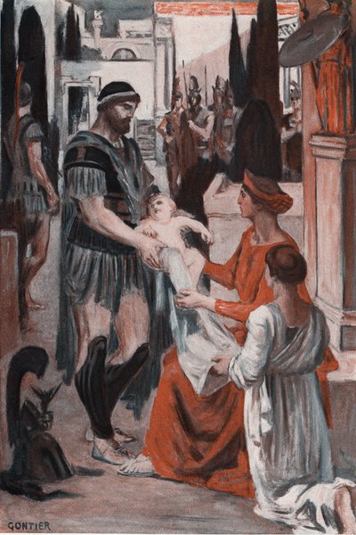 Héctor y Andrómeda se despiden. Ilustración de Clement Gontier (1876-1918) para "La Ilíada" (Omero) de Homere. París, Henri Laurens de Clement Gontier