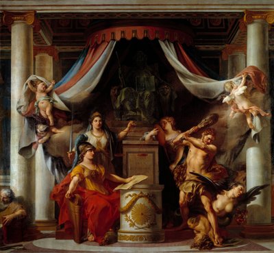 Alegoría de la Revolución: en el centro Minerva entrega a Hércules el decreto que abole los vicios del Antiguo Régimen. Pintura de Clement Belle (1722-1806) 1794 de Clement Louis Marie Anne Belle