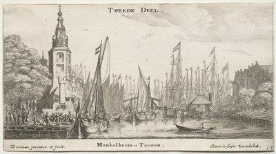 Varios barcos y vistas de Ámsterdam, Parte II: Canal cerca de Ámsterdam y Torre de Monkel de Clement de Jonghe