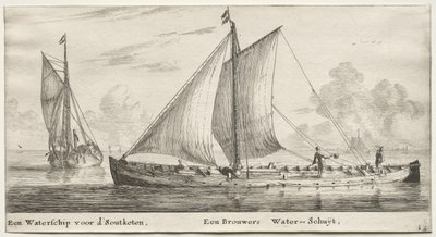 Varios Barcos y Vistas de Ámsterdam (Verscheÿde Schepen en Gesichten van Amstelredam), Parte II: Un Barco de Agua rumbo a Soutketen. Un Barco de Agua de Cervecero de Clement de Jonghe