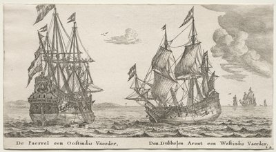 Varios barcos y vistas de Ámsterdam, Parte II: La Perla y el Indiaman del Este, El Águila Doble, un Indiaman del Oeste de Clement de Jonghe