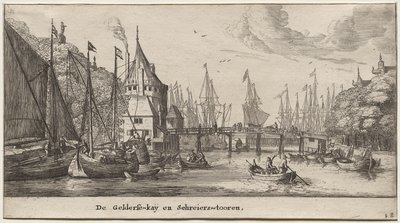 Varios barcos y vistas de Ámsterdam, Parte II: El muelle de Gelder y la Torre Schreiers de Clement de Jonghe